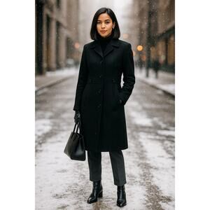 Marvin Richards New York Women’s Black Wool Blend Button Front Long Coat Size L